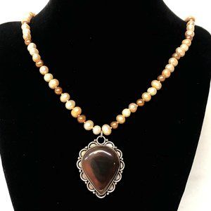 Cultured pearl + Carnelian necklace, GOR-GEOUS!